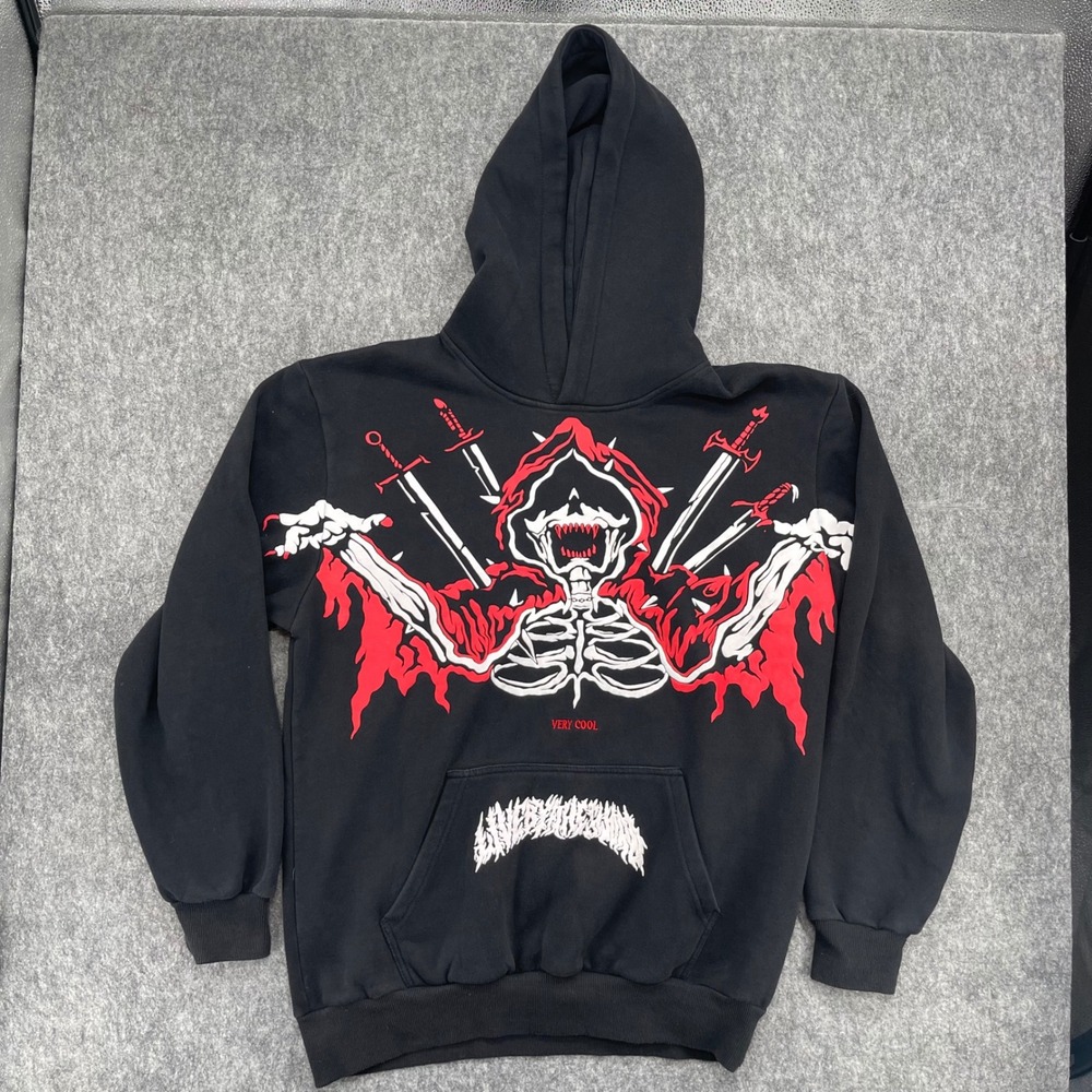 Very Cool Hoodie Mens Medium Graphic Black Skeleton Swords Streetwear